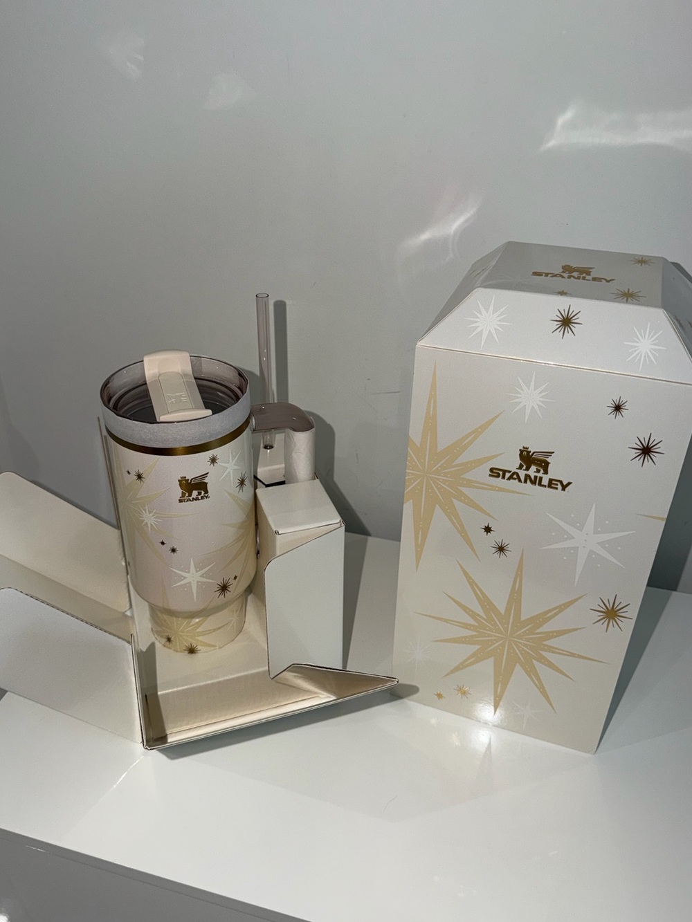 Brand New Stanley Cream and Gold Star Stainless Travel Tumbler